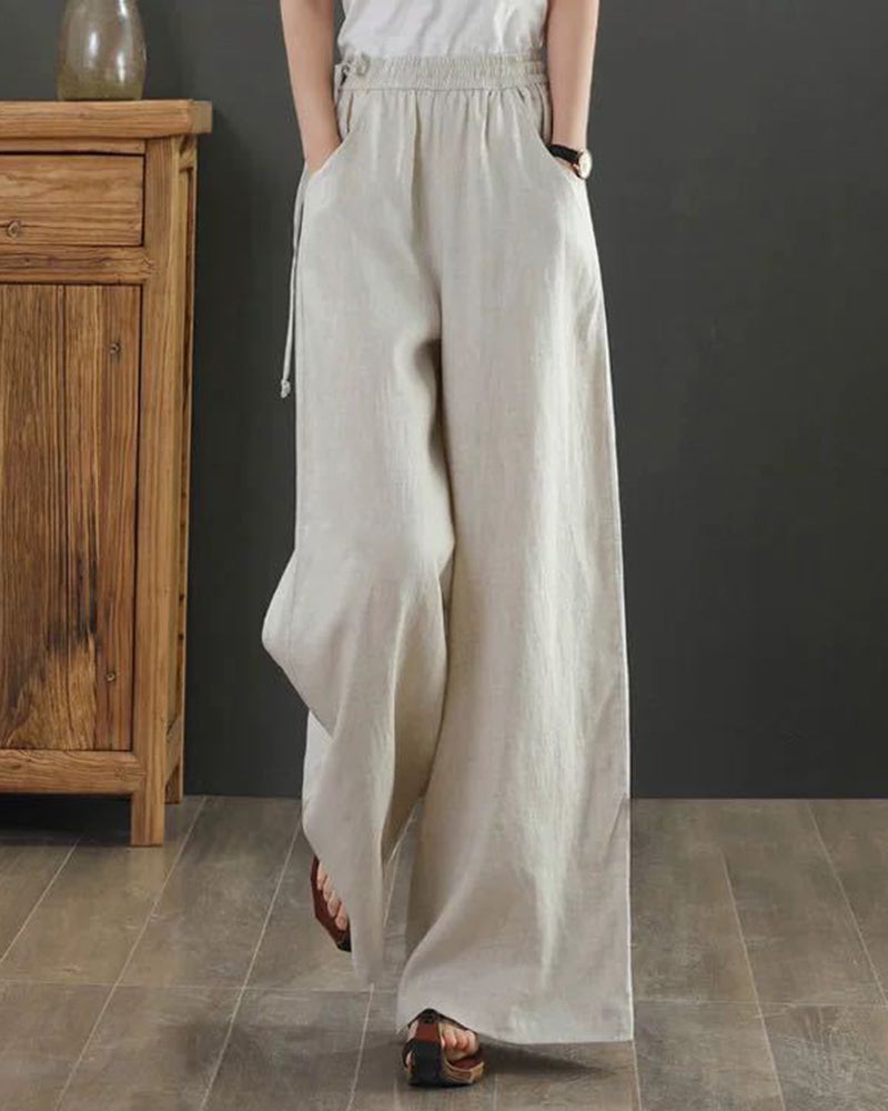 High Waisted Cotton Linen Palazzo Pants Wide Leg Long Pant Trousers