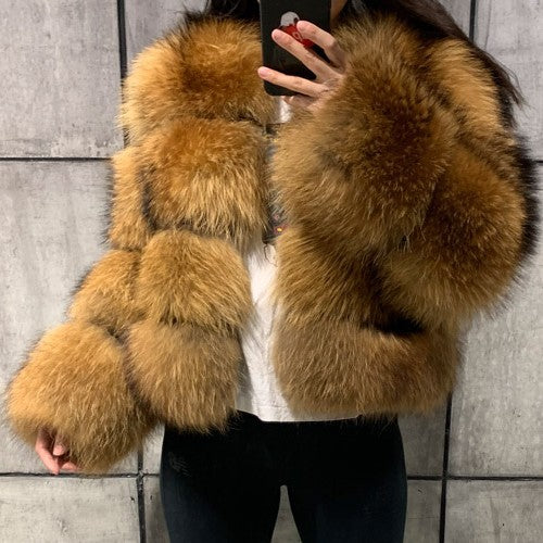 Faux Fur Stitched Women's Elegant Coat    