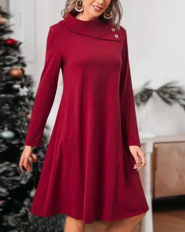 Solid Color Button Elegant Dress Red 23BF Casual Dresses Clothes Dresses Dresses Women