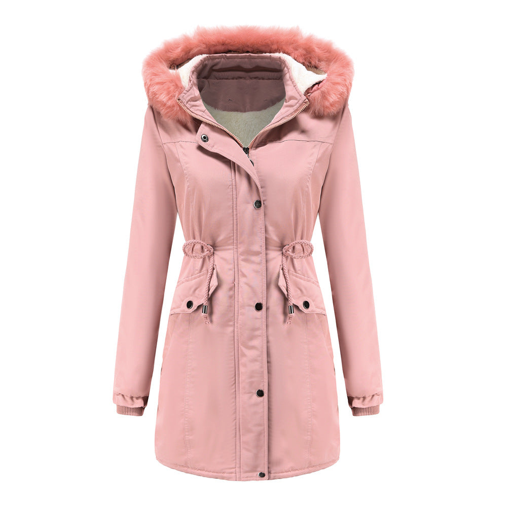 Women's Plus Size Winter Coat with Detachable Hat and Fur Collar    