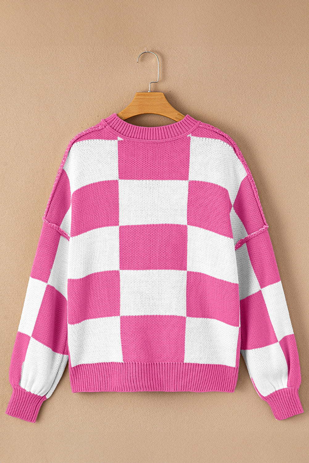 Checkered Bishop Sleeve Sweater - Sweaters & Cardigans - Sunny Angela