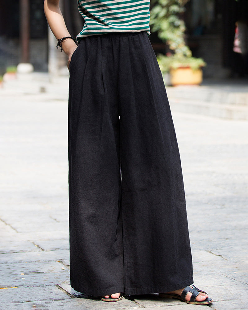 High Waist Casual Cotton Linen Wide Leg Jogging Harem Pants