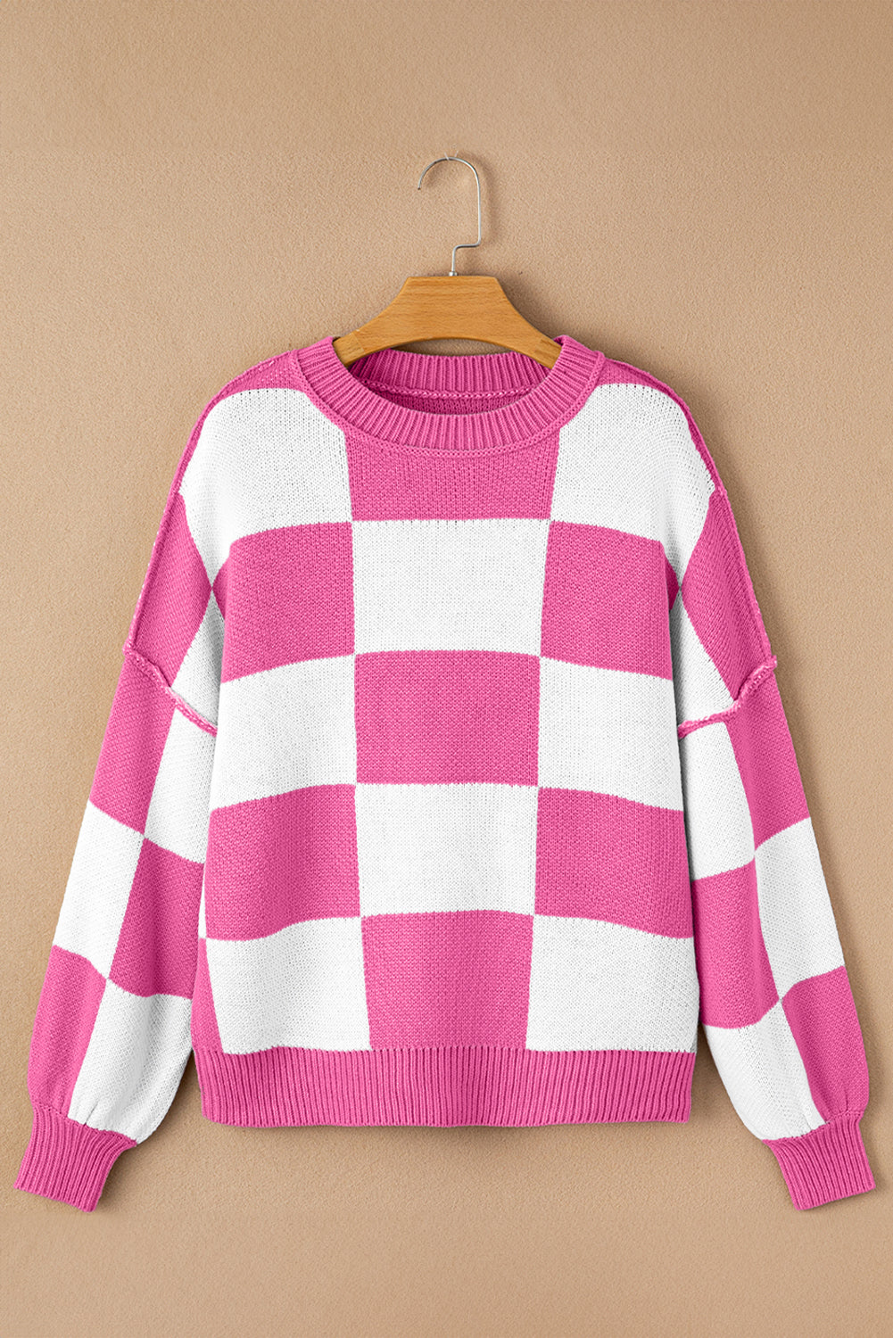 Checkered Bishop Sleeve Sweater - Sweaters & Cardigans - Sunny Angela