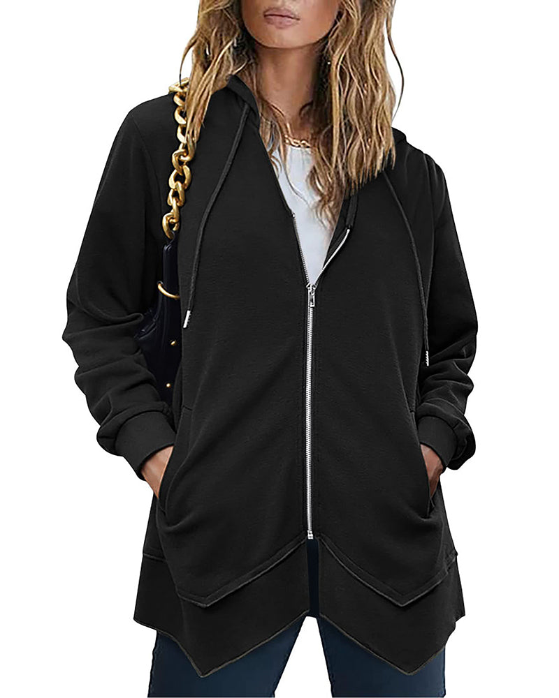 zeagoo women zip up hoodies fleece lined tunic sweatshirt long casual hoodie jacket with pockets