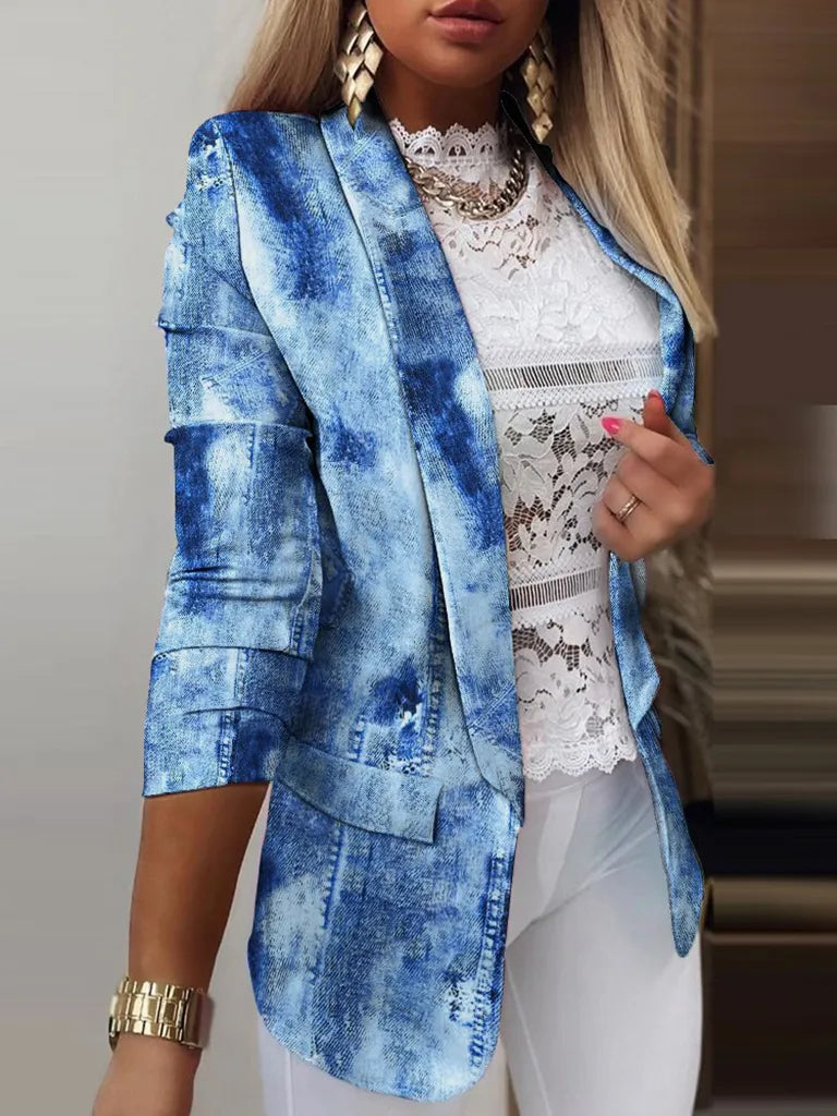 Blazers- Trendy Women's Tie-Dye Blazer with Long Sleeves - Shawl Lapels Jacket- - IndioGear Fashion and Gear