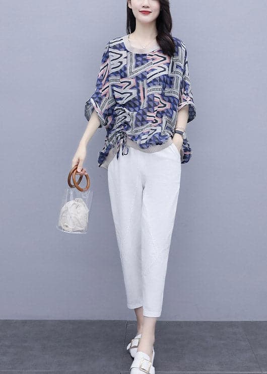 Blue Print Top And Pants Two Pieces Set Summer GK-TPIEC220422