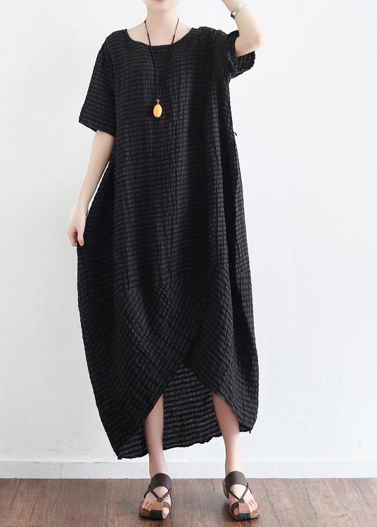 Bohemian Style Black Linen Low High Design Summer Robe - SooLinen