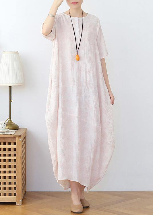 Elegant Iight Pink Floral Linen Summer Dress - SooLinen