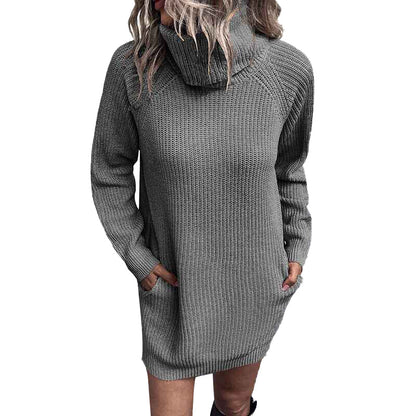 Khaki-Womens-Turtleneck-Long-Sleeve-Knit-Pullover-Sweater-Bodycon-Mini-Dress-K448