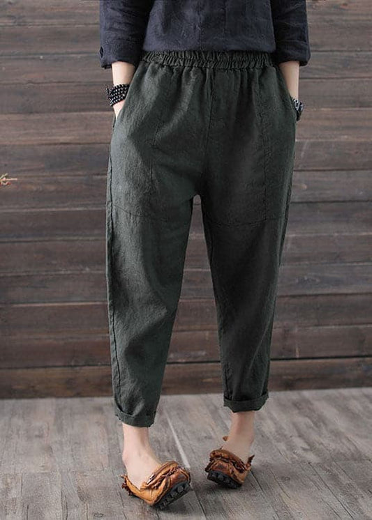 Plus Size Army Green High Waist Patchwork Linen Crop Pants Summer GK-CPTS220804