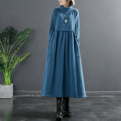 Autumn Winter Minimalist Turtleneck Solid Dress