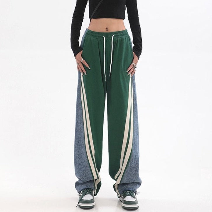 Buddhatrends High Waist Contrast Color Sweatpants