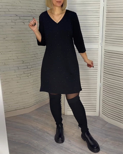 Elegant v-neck dress with three-quarter sleeves Black 2023 f/w 23BF casual dresses Clothes Dresses spring