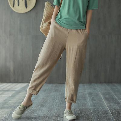 Cotton Llinen Spring Elastic Waist Comfortable Pants