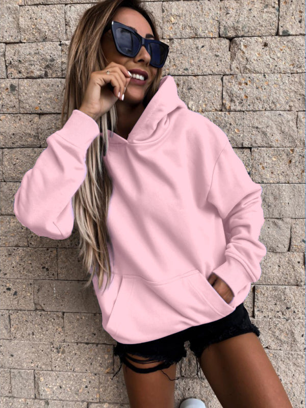 Women’s Hooded Long Sleeve Sweatshirt with Kangaroo Pocket in 4 Colors S-XXL - Wazzi's Wear