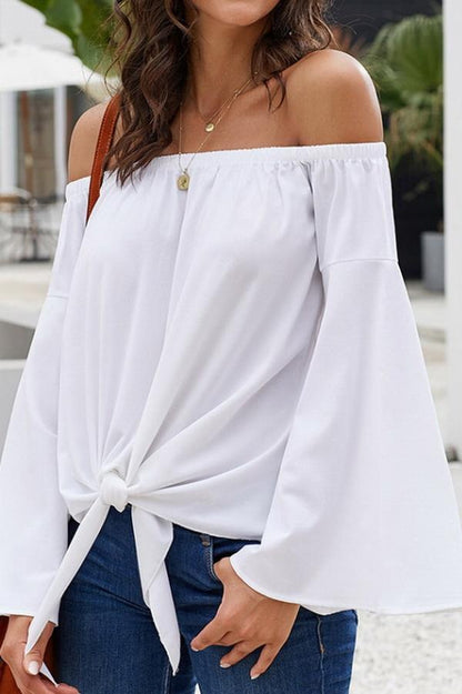 Loose Off-the-shoulder Trumpet Sleeve Shirt - Pavacat