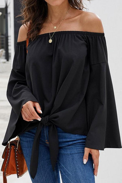 Loose Off-the-shoulder Trumpet Sleeve Shirt - Pavacat