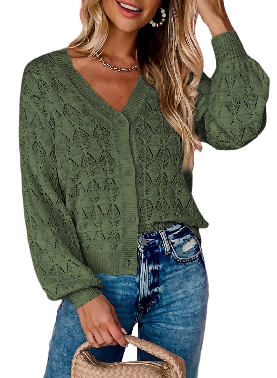 Fashion Short Cardigan Knitted Sweaters Women Autumn And-Khaki-5