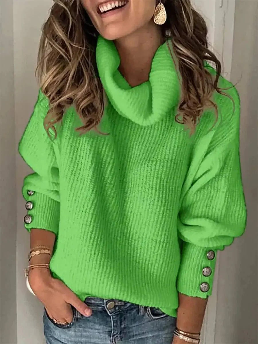 Ladies' Sweaters Turtleneck Sweaters Tops-Light Green-2