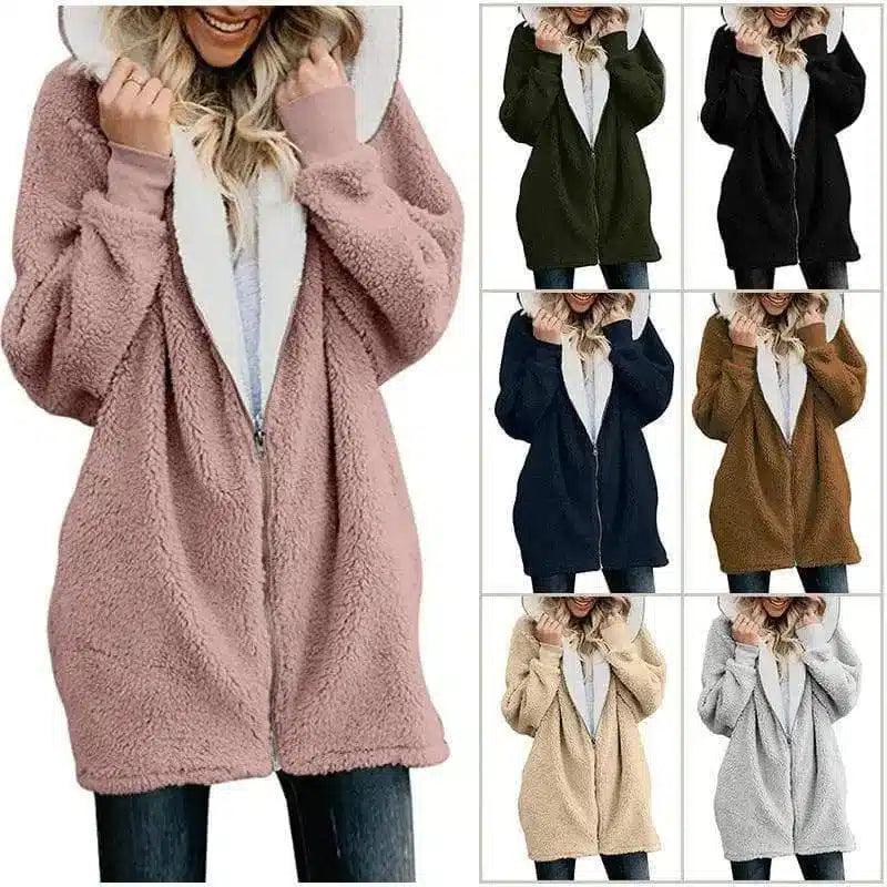 LOVEMI - Lovemi - Hooded zipper cardigan fur coat plush sweater