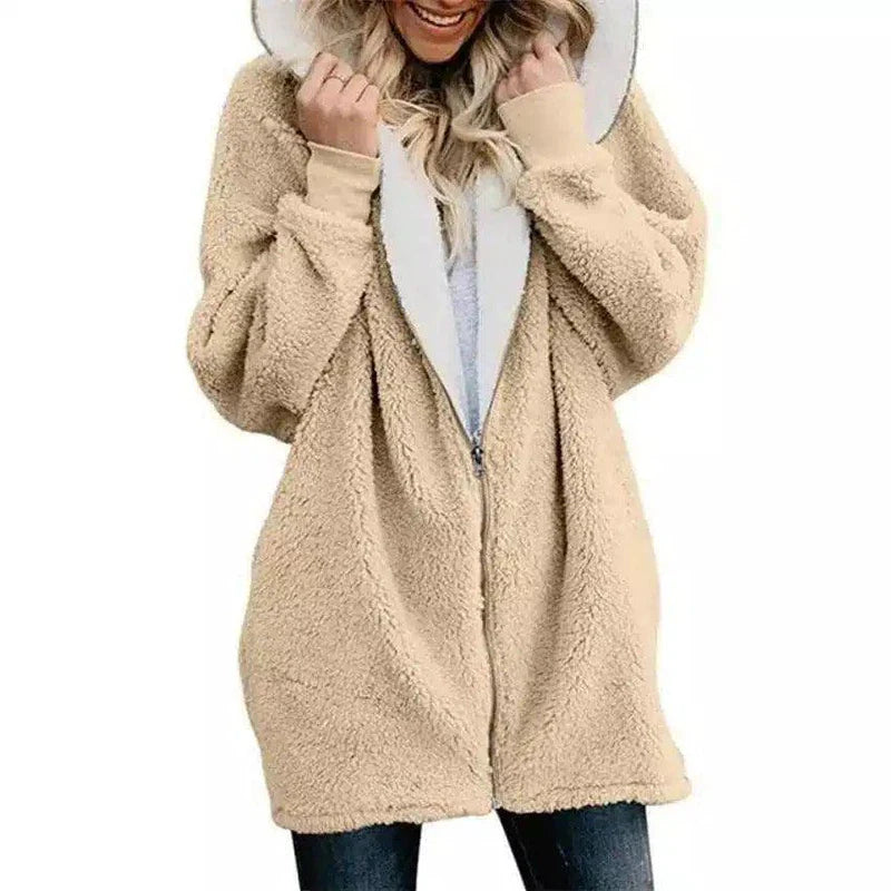 LOVEMI - Lovemi - Hooded zipper cardigan fur coat plush sweater