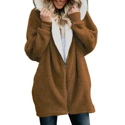 LOVEMI - Lovemi - Hooded zipper cardigan fur coat plush sweater