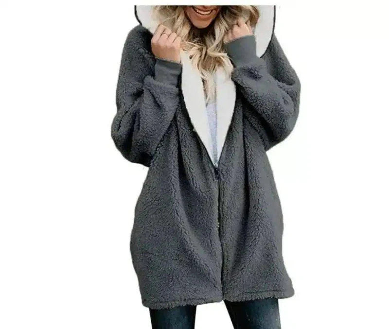 LOVEMI - Lovemi - Hooded zipper cardigan fur coat plush sweater