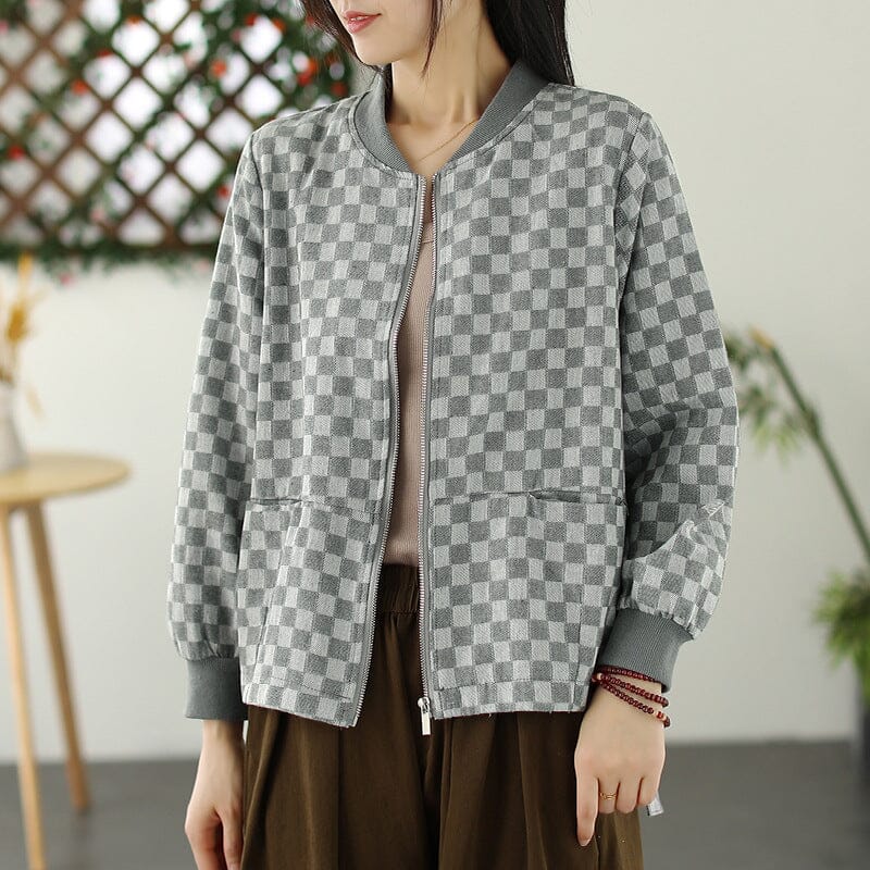 Women Spring Retro Plaid Cotton Jackets