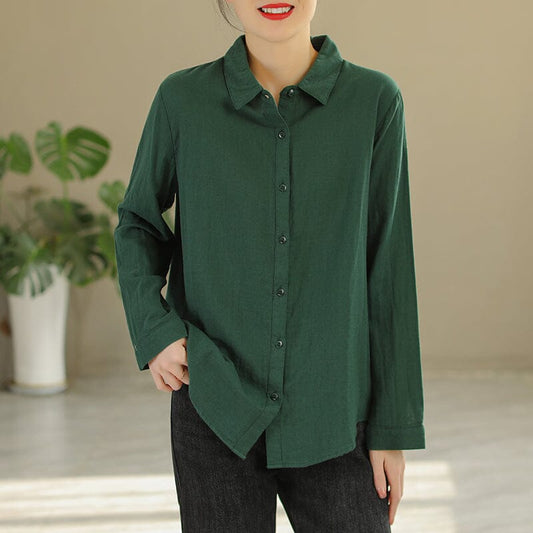 Women Spring Solid Casual Cotton Blouse