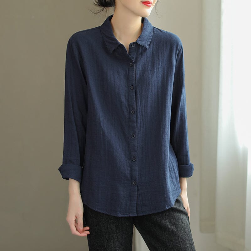 Women Spring Solid Casual Cotton Blouse