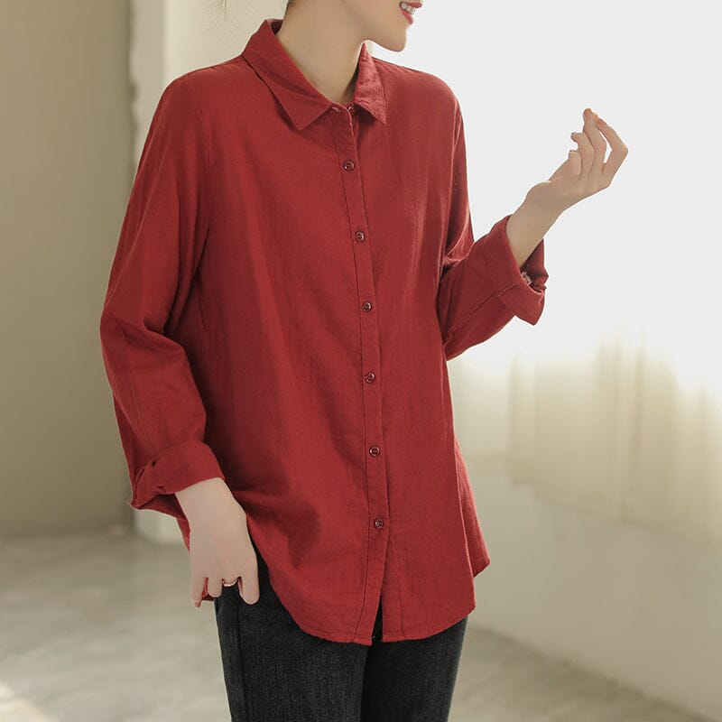 Women Spring Solid Casual Cotton Blouse