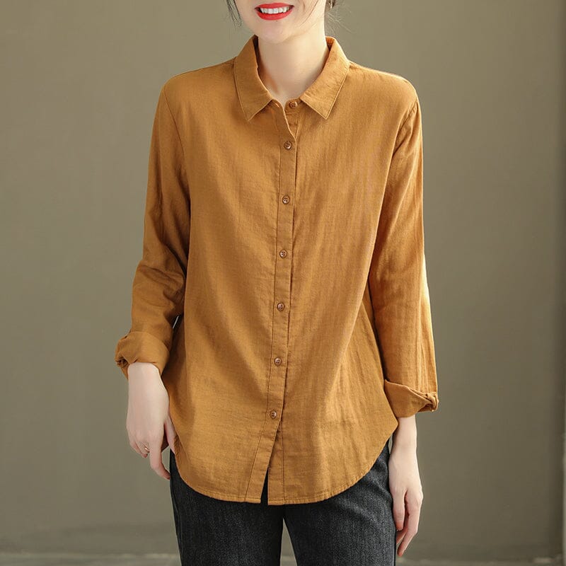 Women Spring Solid Casual Cotton Blouse