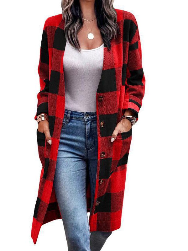 Coats Plaid Single Breasted Pocket Coat - LuckyFash™