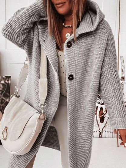 Women's Coats Hooded Button Knit Cardigan Coat - Coats & Jackets - INS | Online Fashion Free Shipping Clothing, Dresses, Tops, Shoes - 21/10/2021 - 30-40 - COA2110211239