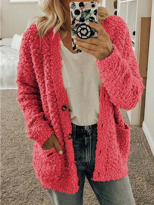 Women's Coats Woolen Fleece Pocket Button Cardigan Coats - Coats & Jackets - INS | Online Fashion Free Shipping Clothing, Dresses, Tops, Shoes - 10-20 - 10/09/2021 - COA2109101137