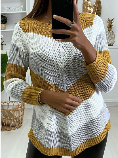 Women's Sweaters Round Neck Color Blocking Irregular Long Sleeve Sweater - Cardigans & Sweaters - INS | Online Fashion Free Shipping Clothing, Dresses, Tops, Shoes - 18/10/2021 - 30-40 - Cardigans & Sweaters