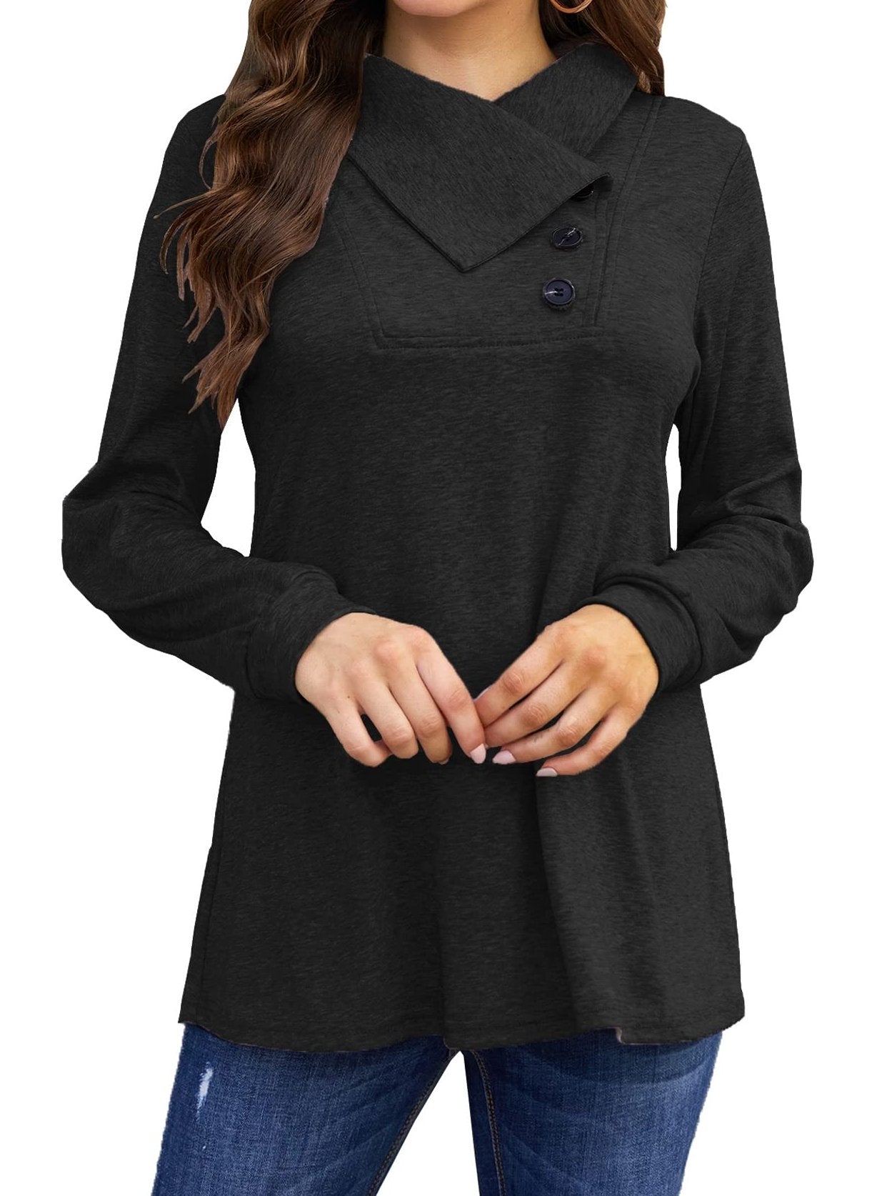 Women's T-Shirts Long Sleeve Cowl Neck Button T-Shirt - T-Shirts - Instastyled | Online Fashion Free Shipping Clothing, Dresses, Tops, Shoes - 20-30 - 24/11/2022 - CE